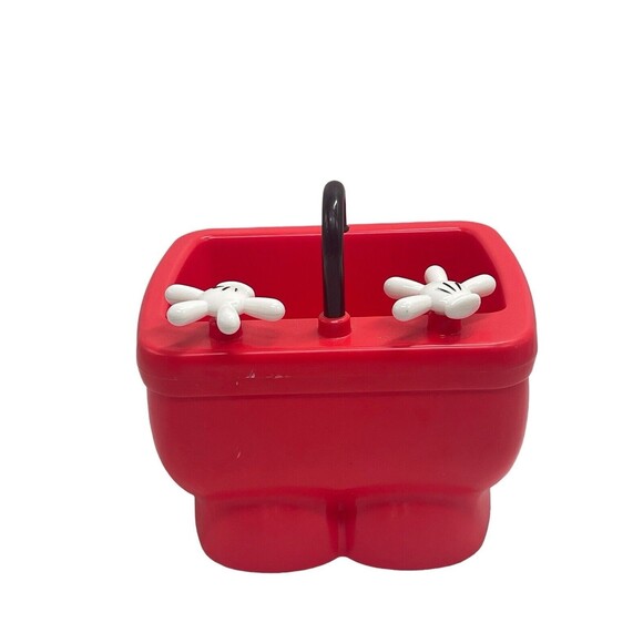 Disney Mickey Mouse Kitchen Sink Ice Cream Dessert Sundae Bowl Dish Red Plastic - Picture 2 of 16